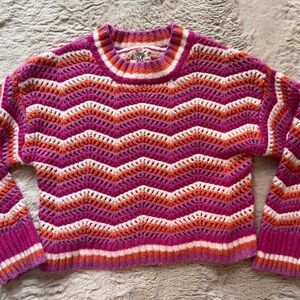 Hippie Rose Vibrant Striped Sweater - Pink, Orange, and White